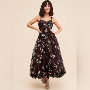 Anthropologie Geisha Designs Butterfly Appliqué Bubble dress sz L